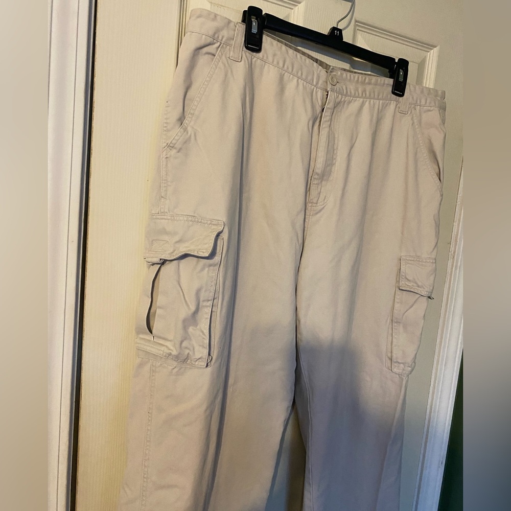 Men's Plugg Tan Cargo Pants size 38 x 34 100% cotton khakis with Velcro pockets - Picture 2 of 7